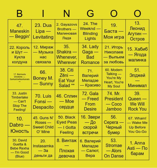 Muzbingo Card