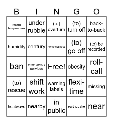 Board vocab Bingo Card