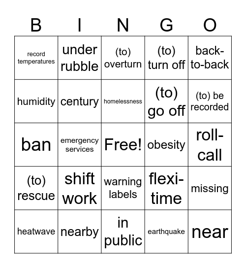 Board vocab Bingo Card