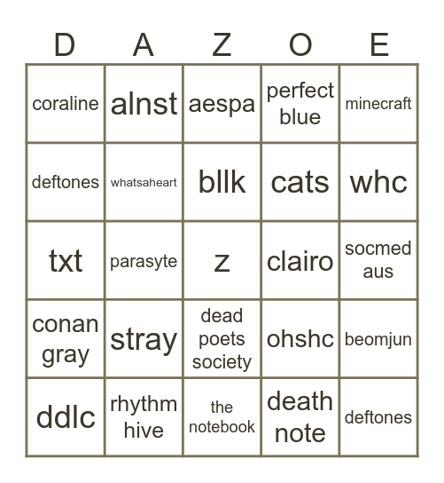 Untitled Bingo Card