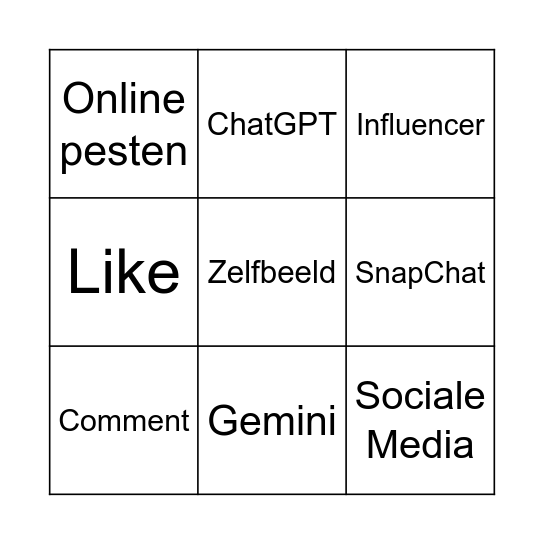 Sociale Media Bingo Card