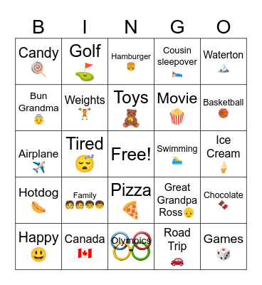 Family Reunion Bingo Card