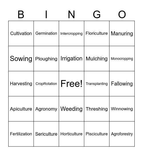 Agriculture Bingo Card