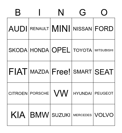 automerken Bingo Card