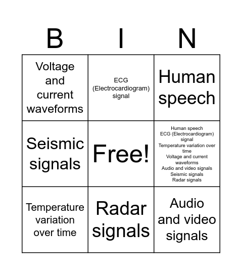 Introduction to computer Bingo Card