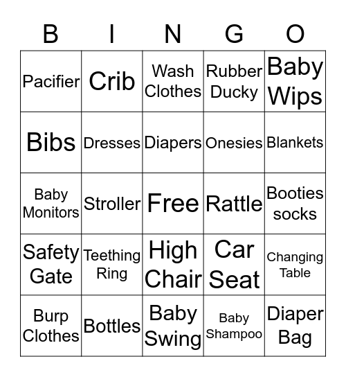 Bingo Baby Wish List Bingo Card