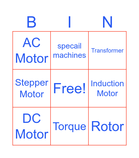 machines Bingo Card