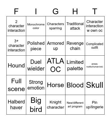 Art fight 2026 Bingo Card