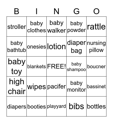 Baby Shower  Bingo Card