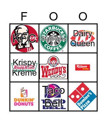 FAST FOOD Bingo Card