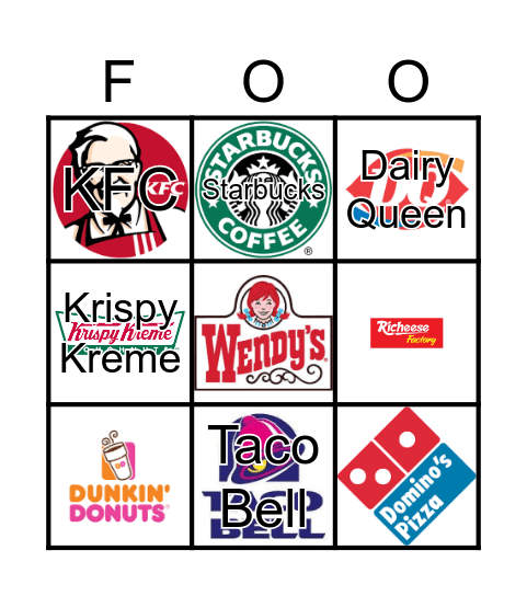FAST FOOD Bingo Card