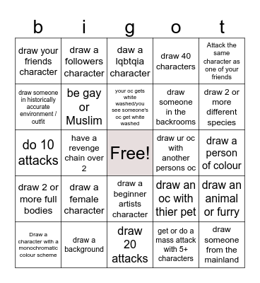 Art fight Bingo Card