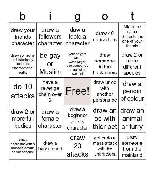 Art fight Bingo Card