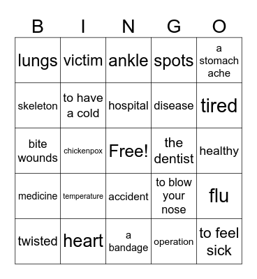 Engels - Health Bingo Card