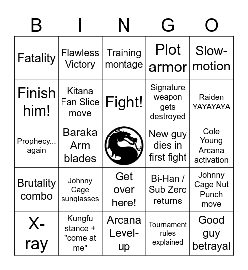 Mortal Kombat II Bingo Card