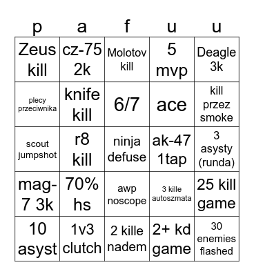 Paszaa rucha pafu Bingo Card