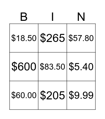 MONEY BINGO HARDER Bingo Card