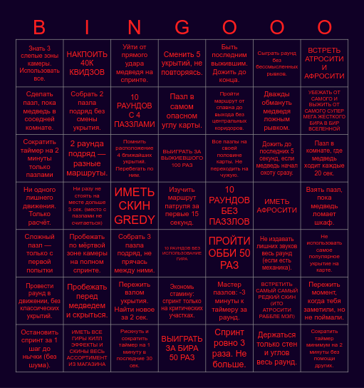BEAR ALPHA СМЕРТО```mонɔон СЛОЖНОСТЬ??? Bingo Card