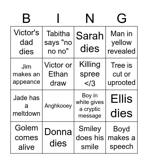 "From" Season 4 Finale Bingo Card