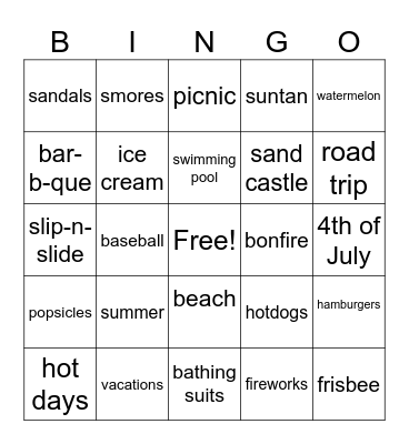 Summertime Bingo Card