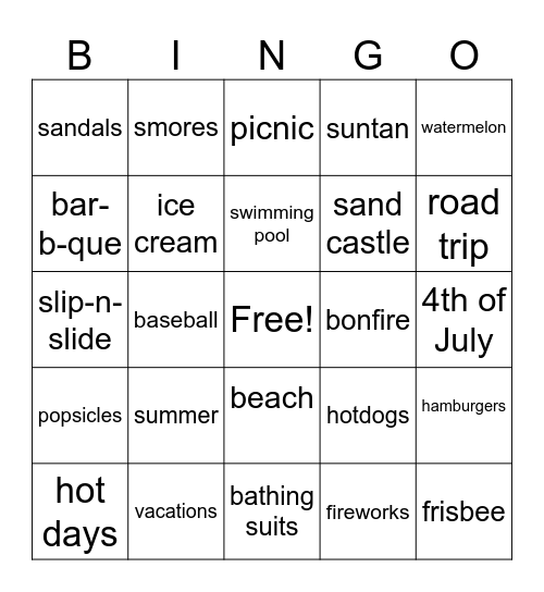 Summertime Bingo Card