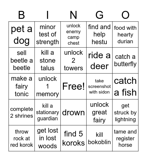 BOTW Bingo Battle Bash - Round 1 Bingo Card