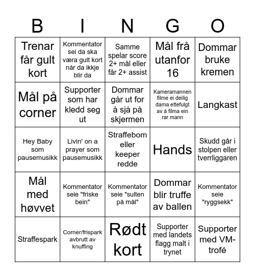 Bingobongo av typen VM Bingo Card