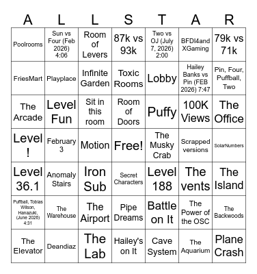 BFDI All-Stars Bingo Card