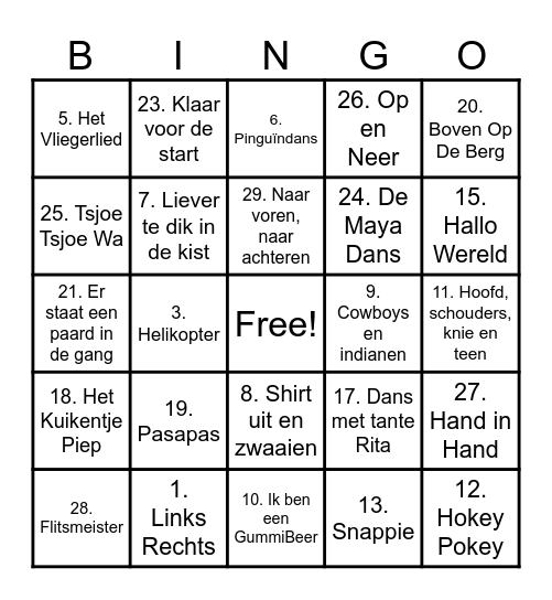 Muziekbingo groep 3 Bingo Card