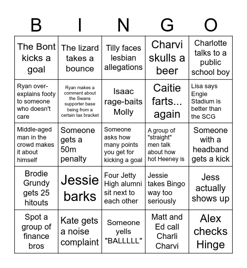 Swans v Bulldogs bingo Card