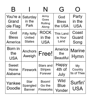 4th of July BINGO Card