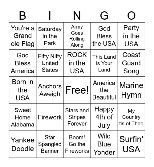 4th of July BINGO Card