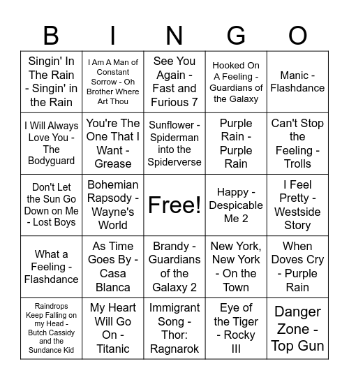 Movie Soundtracks Bingo Card