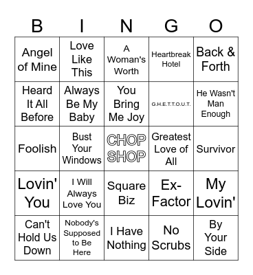 R & B Women R4 Bingo Card