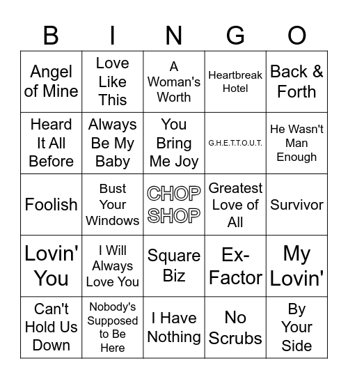R & B Women R4 Bingo Card