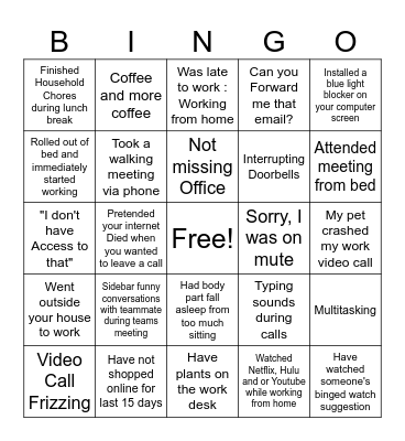 WFH Shenanigans Bingo Card