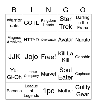 FANDOM COSPLAY Bingo Card