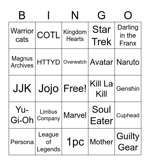 FANDOM COSPLAY Bingo Card