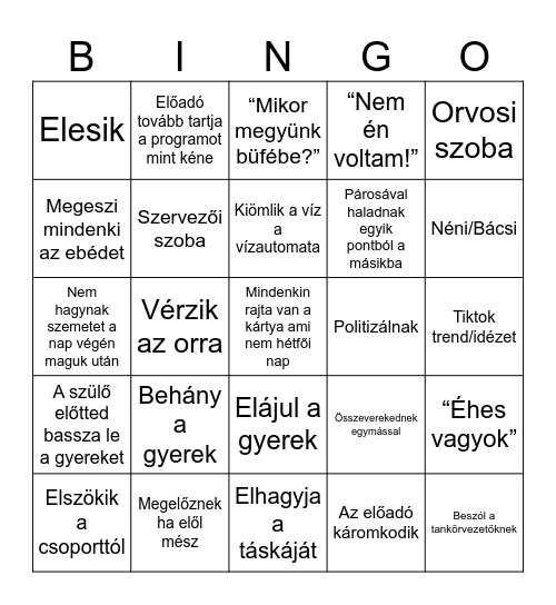 Gyerekegyetem 2026 Bingo Card