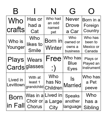 Find someone who fits the Square  Bingo Card