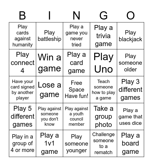 Social Game Night Bingo Card