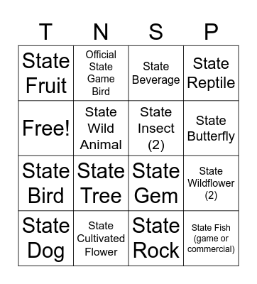 Tennessee State Symbol Bingo Card