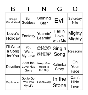Earth, Wind & Fire R9 Bingo Card