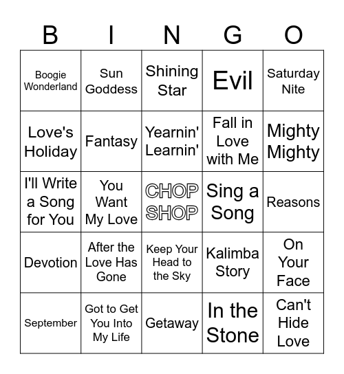Earth, Wind & Fire R9 Bingo Card