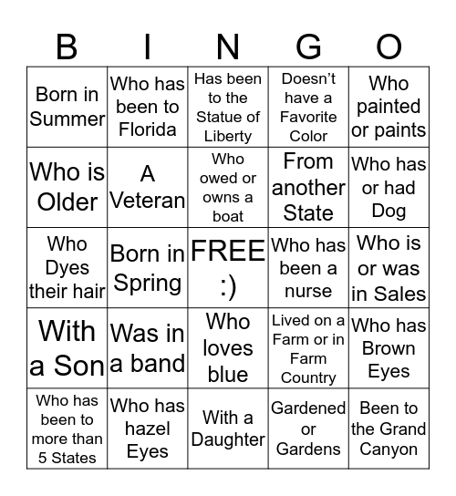 Find someone who fits the Square  Bingo Card