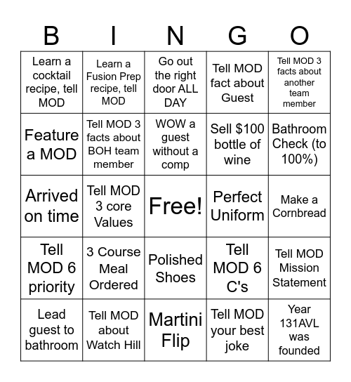 131 MANIAC BINGO Card
