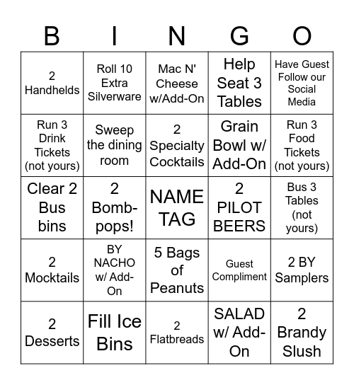 Barrel Yard Bingo Card