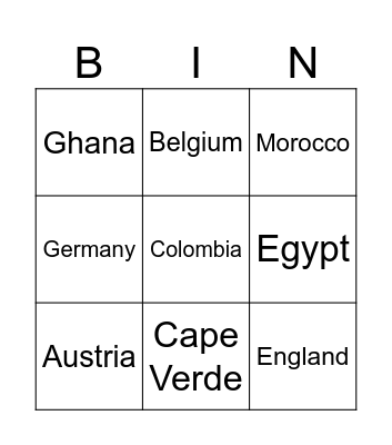 2026 World Cup Countries Bingo Card