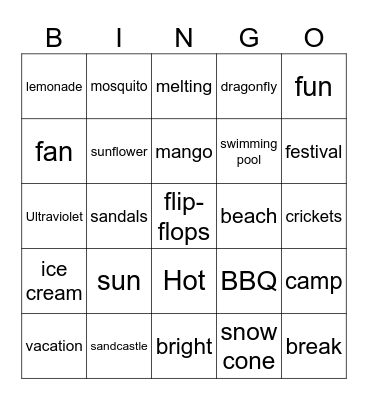 Summer Themed Bingo Card