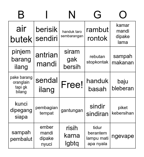 posko cewe berantem bingo list Bingo Card